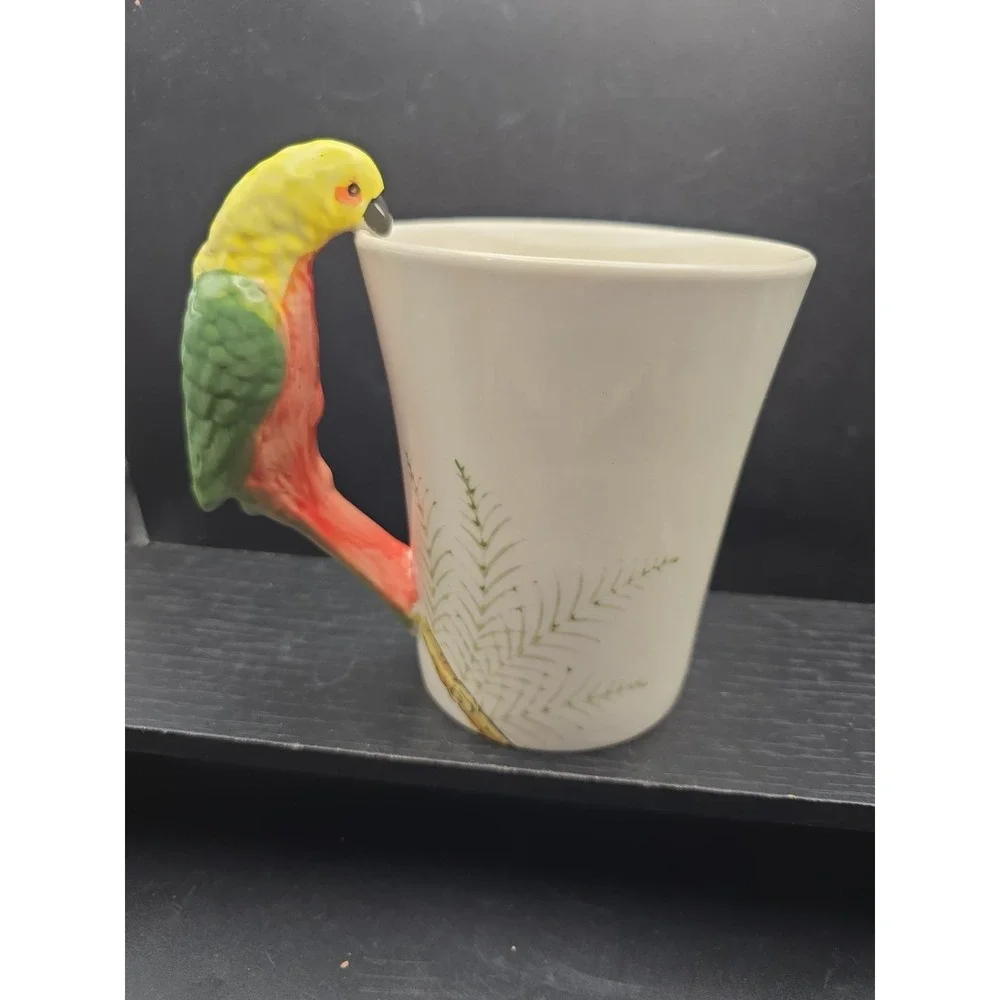 Pier 1 Parrot Bird Handle Large Coffee/Tea Mug  Green Yellow 5
